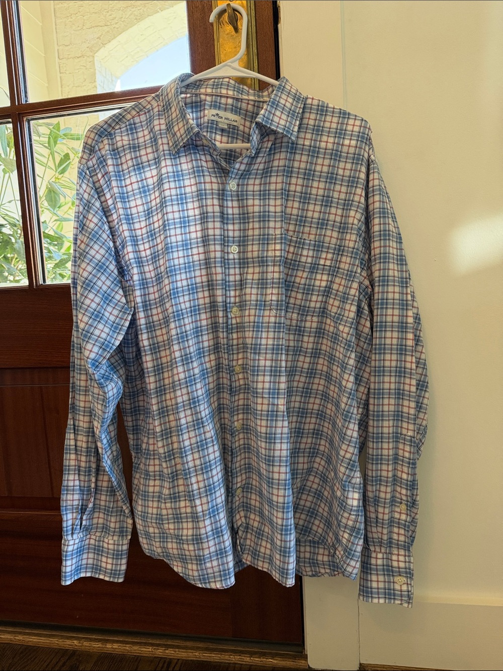 Peter Millar Plaid Button-Down Shirt - Blue & White size xl
